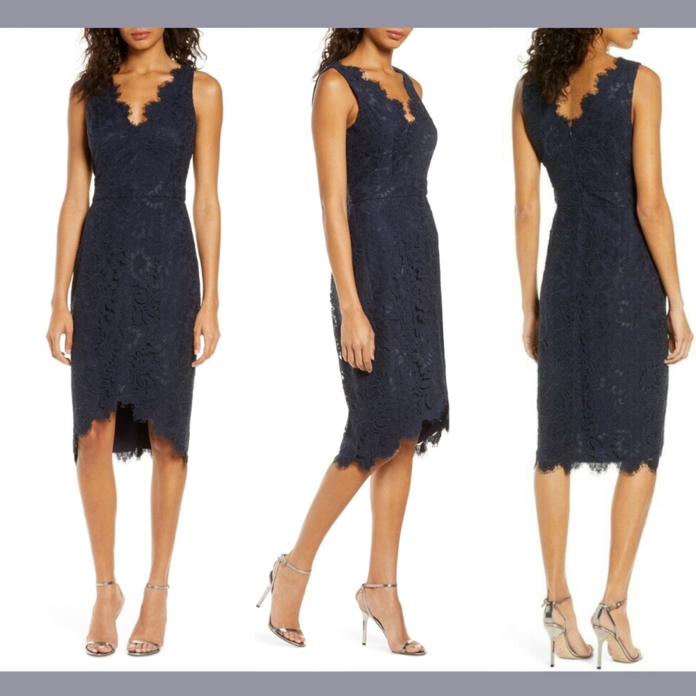 NWT Eliza J [ 6 ] Tulip Hem Lace Cocktail Dress‎ in Navy Blue